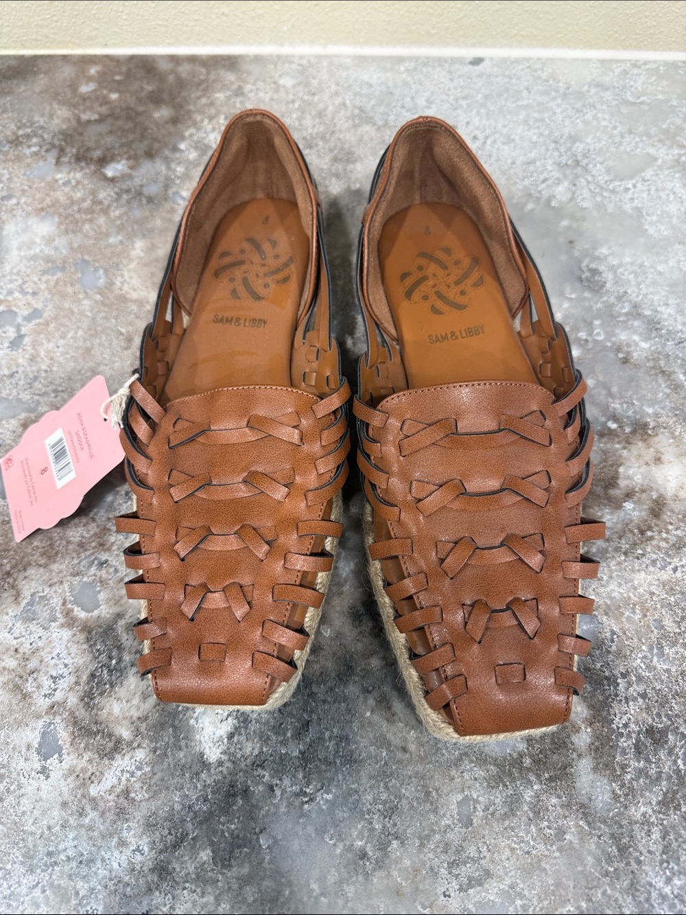 Sam & Libby Tan Brown Woven Leather Slip-On Loafers